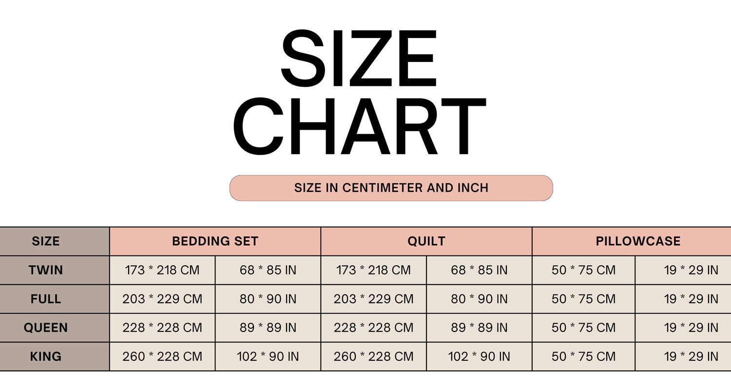 size chart bedding set