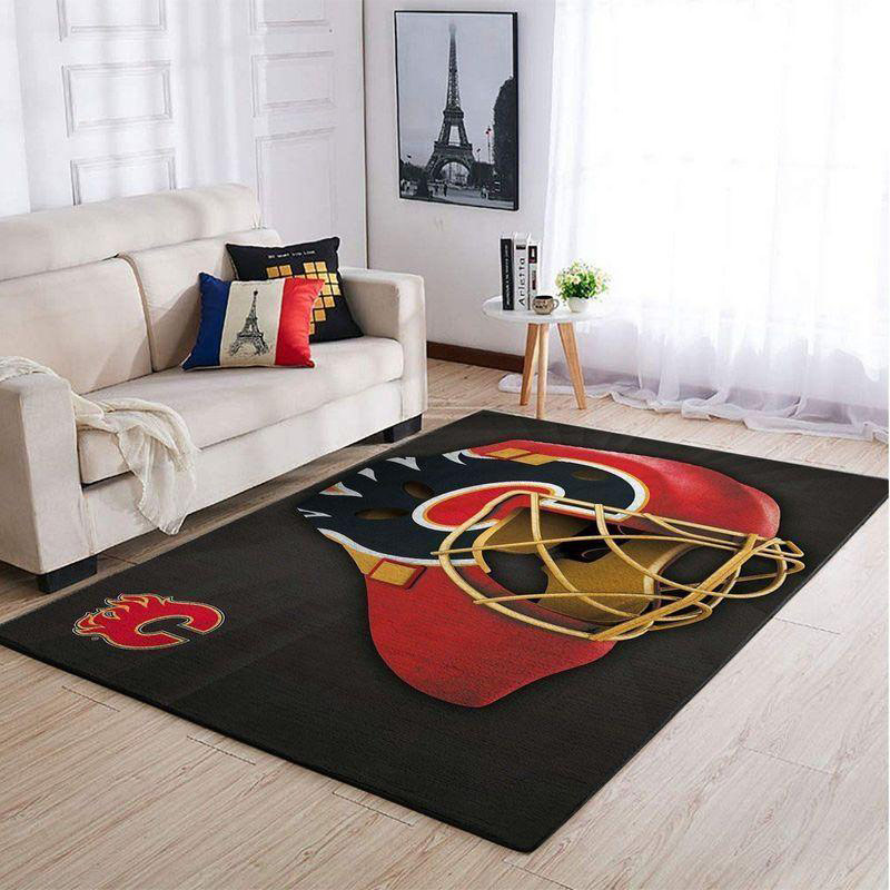 Calgary Flames Area Rug NHL Area Rug Dining Room Rug Indoor Indoor Rugs Rectangle Carpet