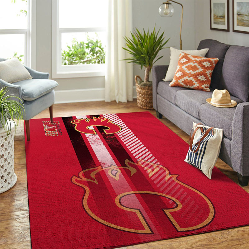 Calgary Flames Area Rug NHL Area Rug Dining Room Rug Indoor Indoor Rug Rectangle Carpet