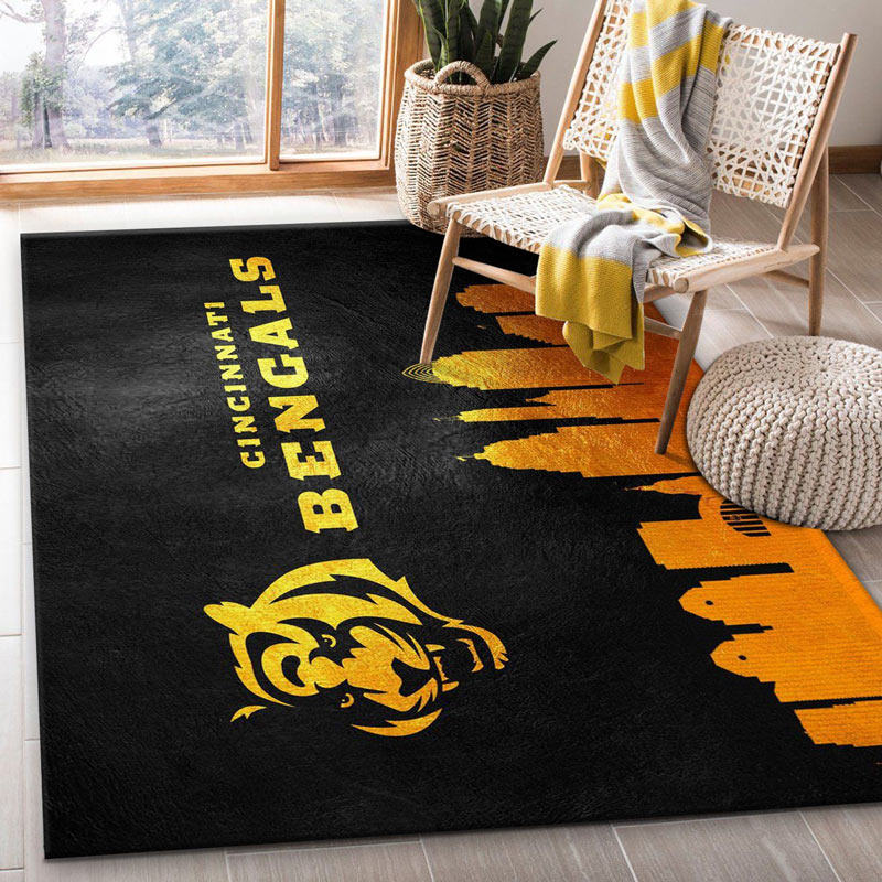 Cincinnati Bengals Area Rug NFL Area Rug Living Room Rug Indoor Rug Rectangle Carpet