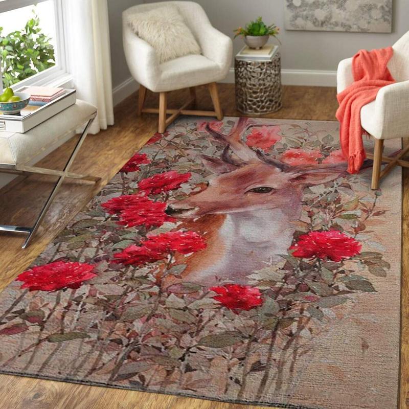 Deer Flower 3 Area Rug Living Room Carpet
