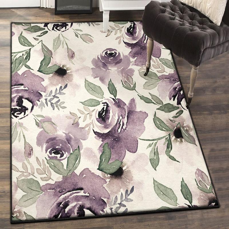 Flower Bouquet Art Deco Rug Purple Flowers Rug