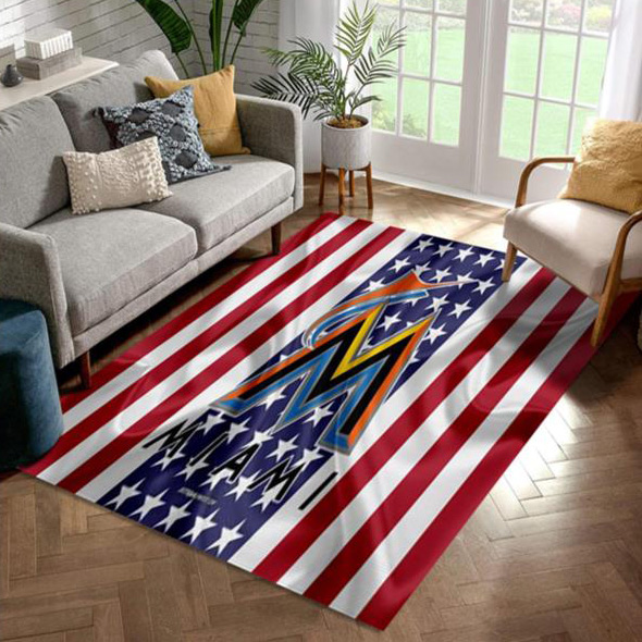 Miami Marlins Area Rug MLB Area Rug Bedroom Area Rug Indoor Indoor Rugs Rectangle Carpet