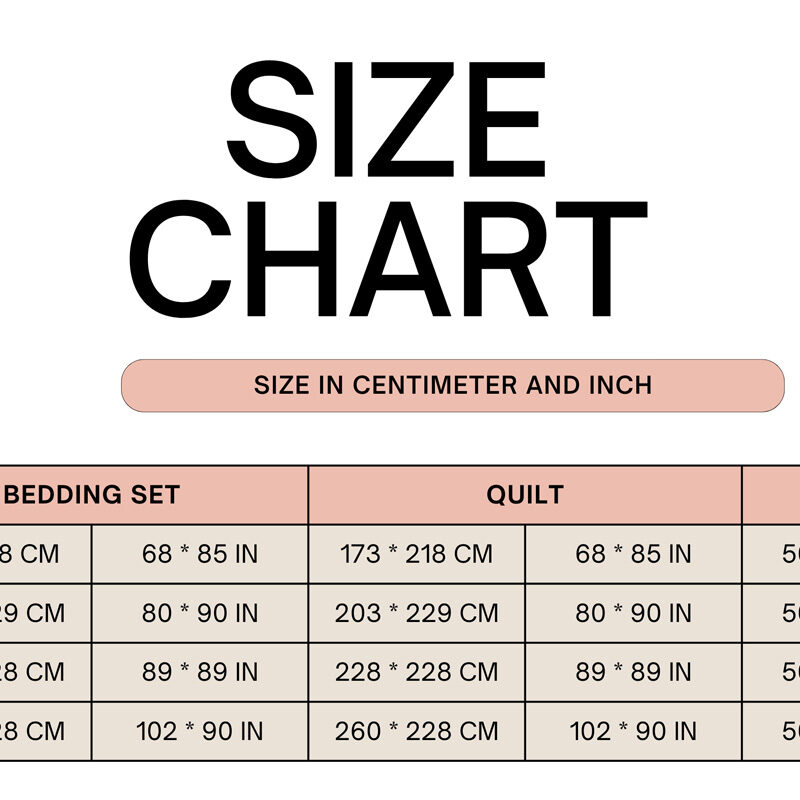 size chart bedding set