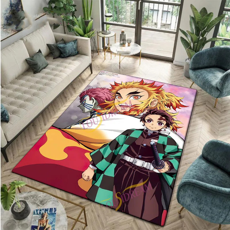 Rengoku Kyojuro Demon Slayer Area Rug Demon Slayer Carpet Bedroom Rug Indoor Rugs