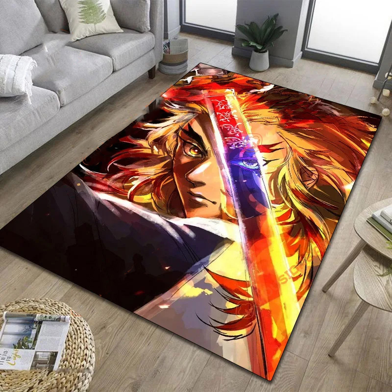 Rengoku Kyojuro Demon Slayer Rug Demon Slayer Carpet Dining Room Rug Indoor Rug
