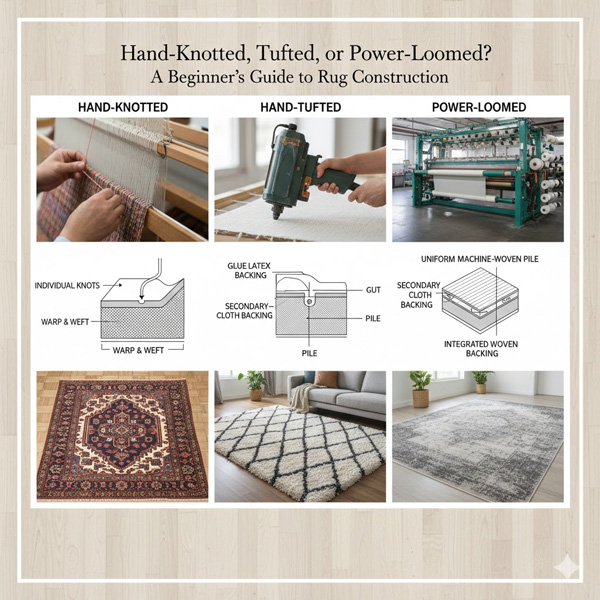 Hand-Knotted, Tufted, or Power-Loomed? A Beginner’s Guide to Rug Construction Hand-Knotted, Tufted, or Power-Loomed? A Beginner’s Guide to Rug Construction