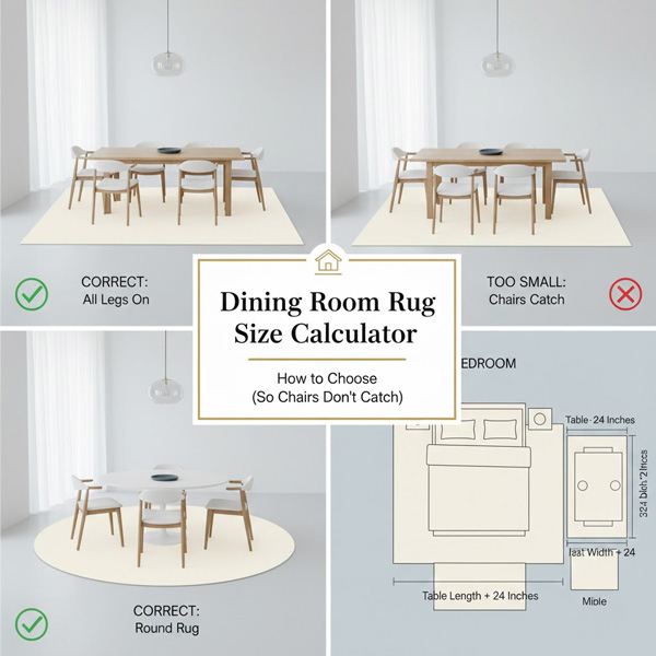 Dining Room Rug Size Calculator: How to Choose (So Chairs Don't Catch) Dining Room Rug Size Calculator: How to Choose (So Chairs Don't Catch)