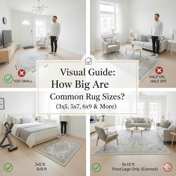 Visual Guide: How Big Are Common Rug Sizes? (3x5, 5x7, 6x9 & More) Visual Guide: How Big Are Common Rug Sizes? (3x5, 5x7, 6x9 & More)