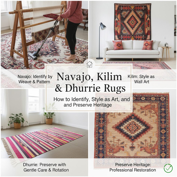 Navajo, Kilim & Dhurrie Rugs: How to Identify, Style as Art, and Preserve Heritage Navajo, Kilim & Dhurrie Rugs: How to Identify, Style as Art, and Preserve Heritage