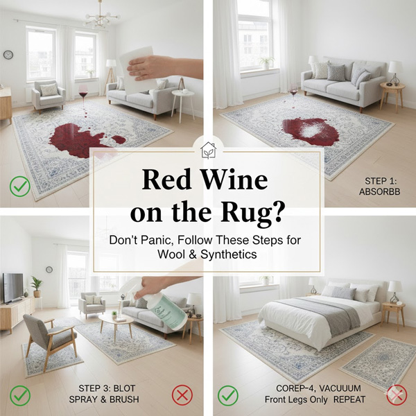 Red Wine on the Rug? Don’t Panic, Follow These Steps for Wool & Synthetics Red Wine on the Rug? Don’t Panic, Follow These Steps for Wool & Synthetics