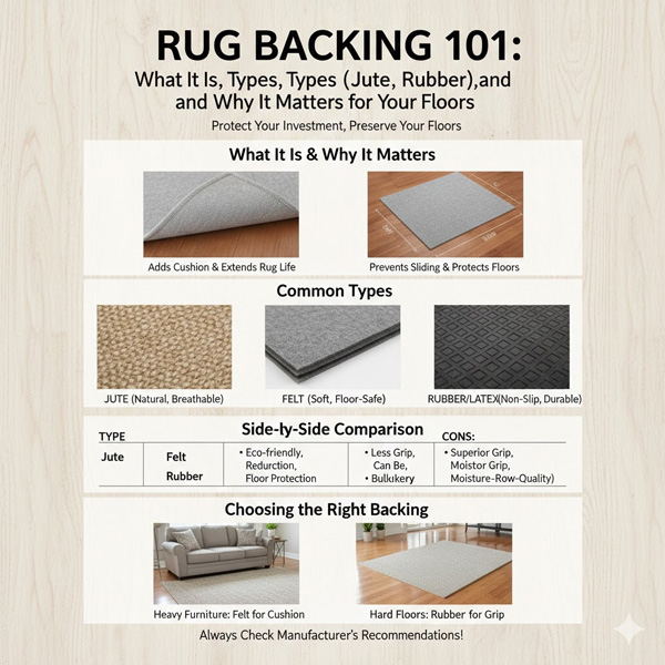 Rug Backing 101: What It Is, Types (Jute, Felt, Rubber), and Why It Matters for Your Floors Rug Backing 101: What It Is, Types (Jute, Felt, Rubber), and Why It Matters for Your Floors