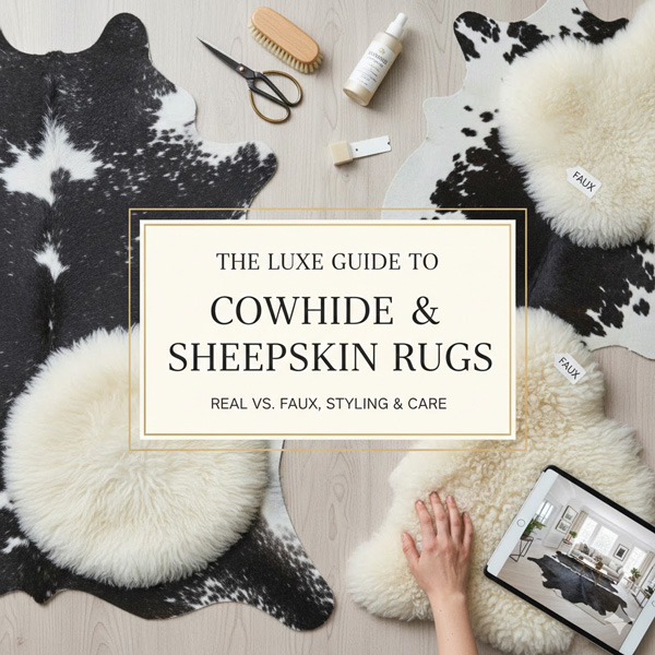 The Luxe Guide to Cowhide & Sheepskin Rugs: Real vs. Faux, Styling & Care The Luxe Guide to Cowhide & Sheepskin Rugs: Real vs. Faux, Styling & Care
