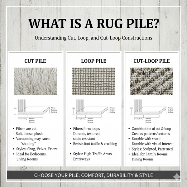 What Is a Rug Pile? Understanding Cut, Loop, and Cut-Loop Constructions What Is a Rug Pile? Understanding Cut, Loop, and Cut-Loop Constructions