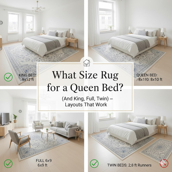 What Size Rug for a Queen Bed? (And King, Full, Twin) – Layouts That Work What Size Rug for a Queen Bed? (And King, Full, Twin) – Layouts That Work