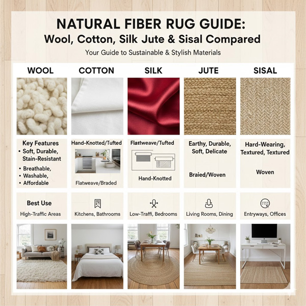 Natural Fiber Rug Guide: Wool, Cotton, Silk, Jute & Sisal Compared Natural Fiber Rug Guide: Wool, Cotton, Silk, Jute & Sisal Compared